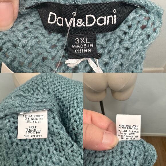 NWT Davi & Dani Dolman Sleeve Knit Pattern Cardigan Blue Casual Boho Size 3XL - Picture 11 of 14